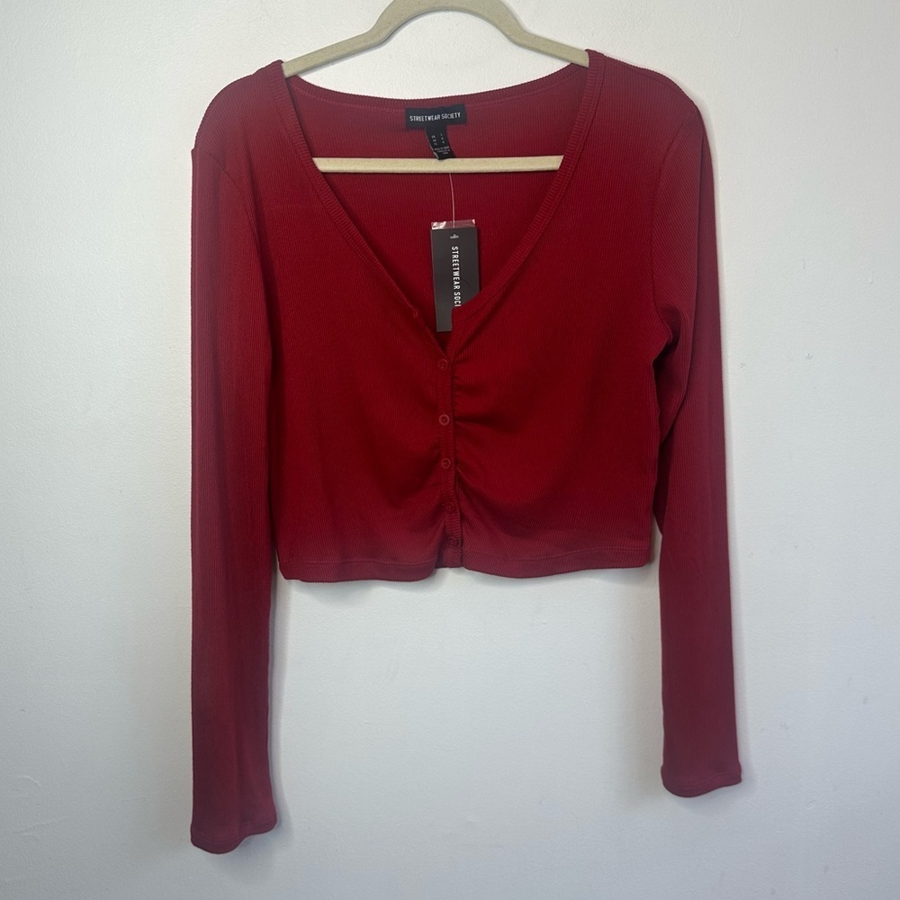Streetwear Society Red Long Sleeve Crop Top Sexy L Large NWT
